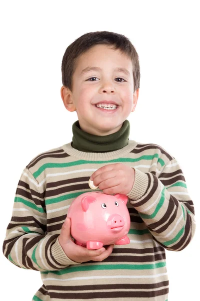 Adorable child with moneybox savings Stock Picture