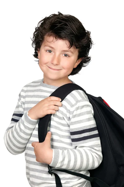 Beautiful student child with heavy backpack Stock Picture