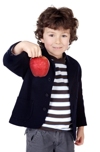 一个苹果的可爱孩子 免版税图库照片