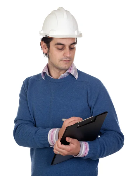 Инженер с белым шлемом Лицензионные Стоковые Фото