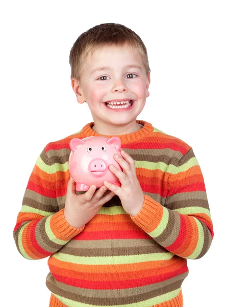 Adorable child with his piggy-bank Stock Image