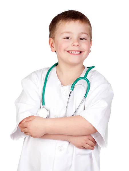 Entzückendes Kind mit Arztuniform Stockfoto