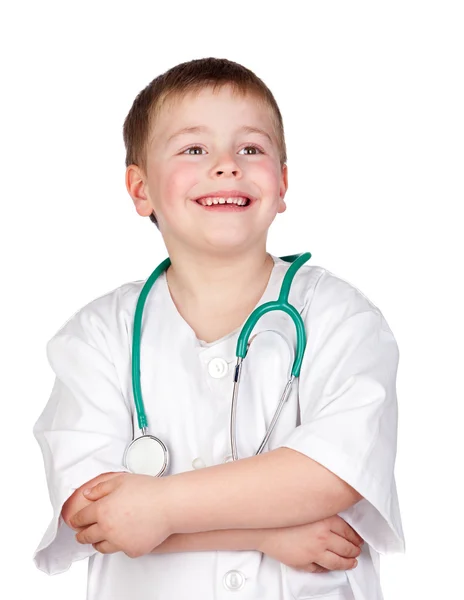 Bedårande barn med läkare uniform Royaltyfria Stockfoton