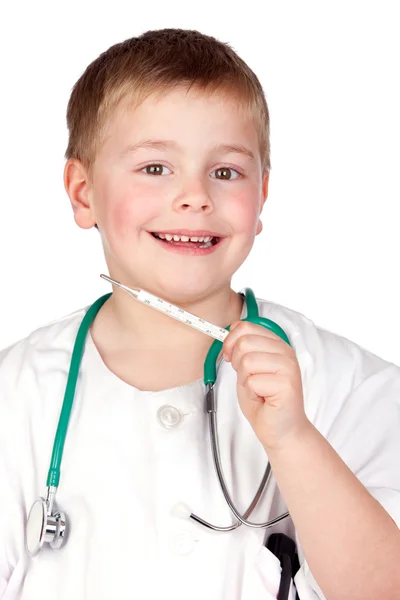 Bedårande barn med läkare uniform Stockfoto