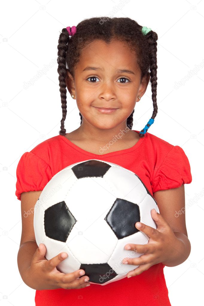 African little girl with a soccer ball