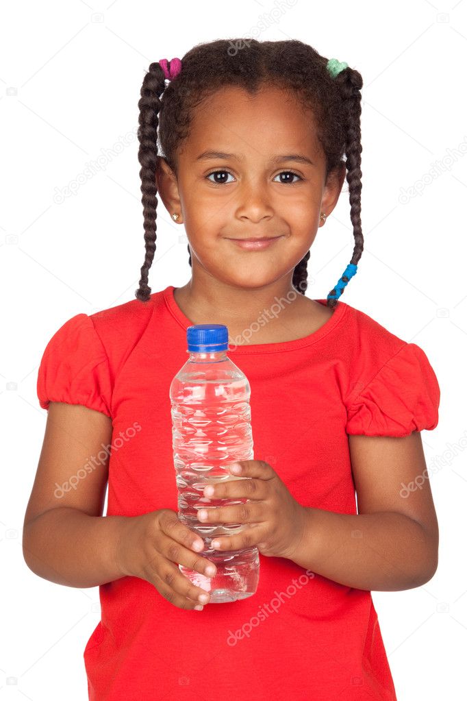 African little girl with water bottle