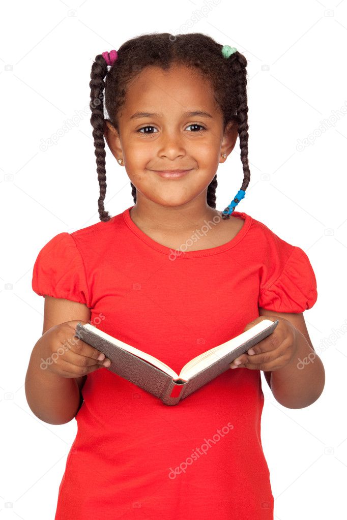 African little girl reading a book