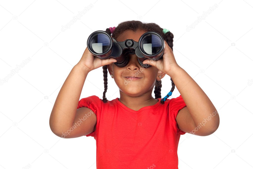African little girl looking through binoculars