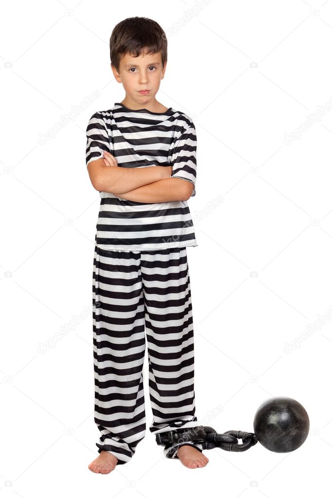 Sad child with prisoner ball