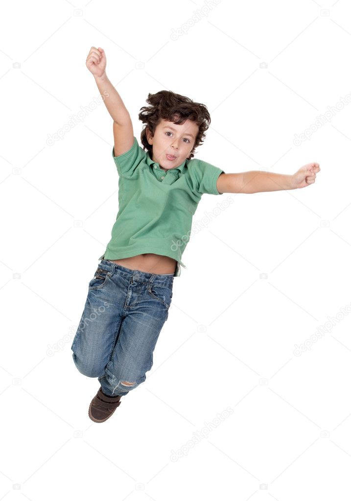 Adorable child jumping