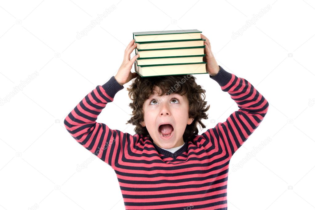 Child with many books