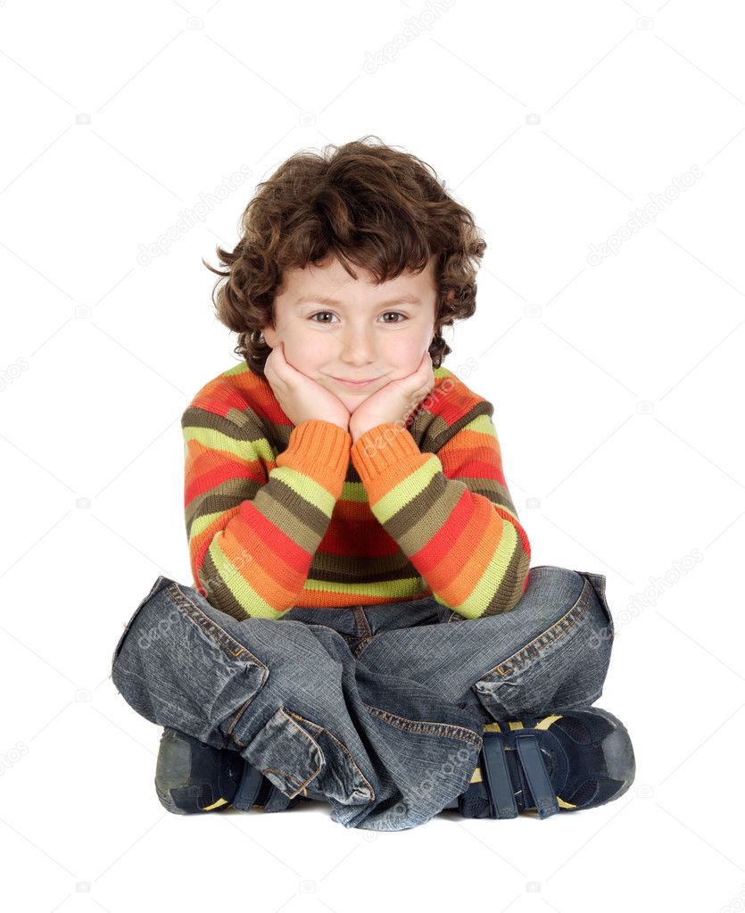 Adorable caucasian boy sitting