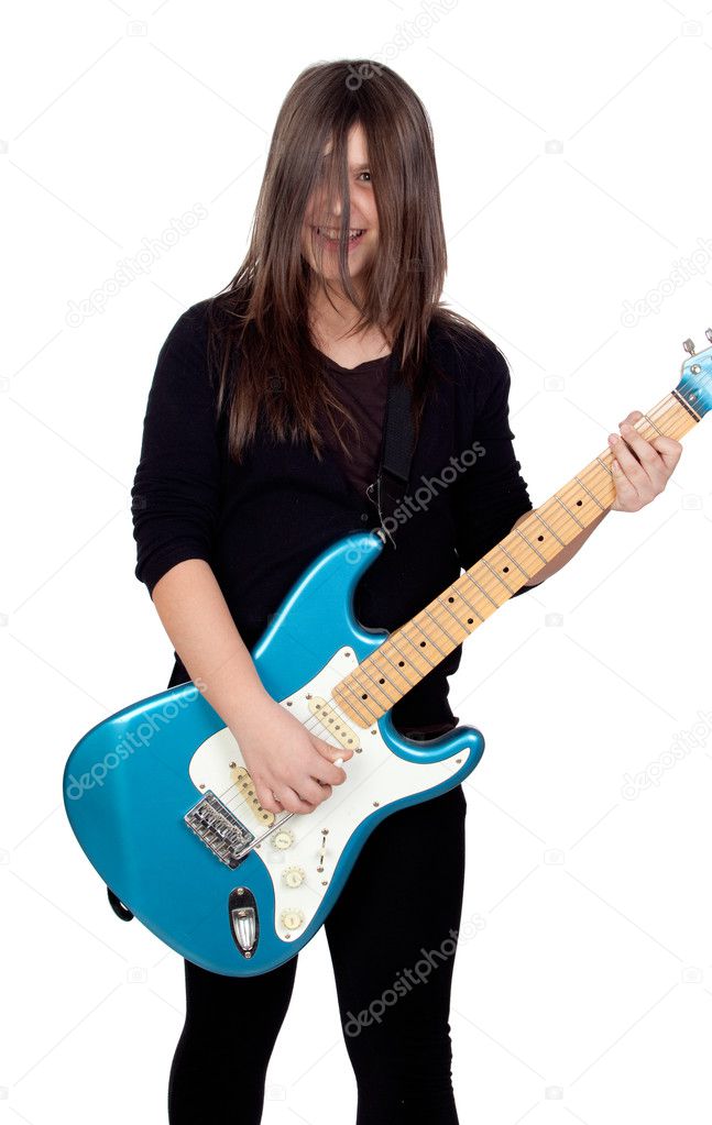 Disheveled girl whit electric guitar