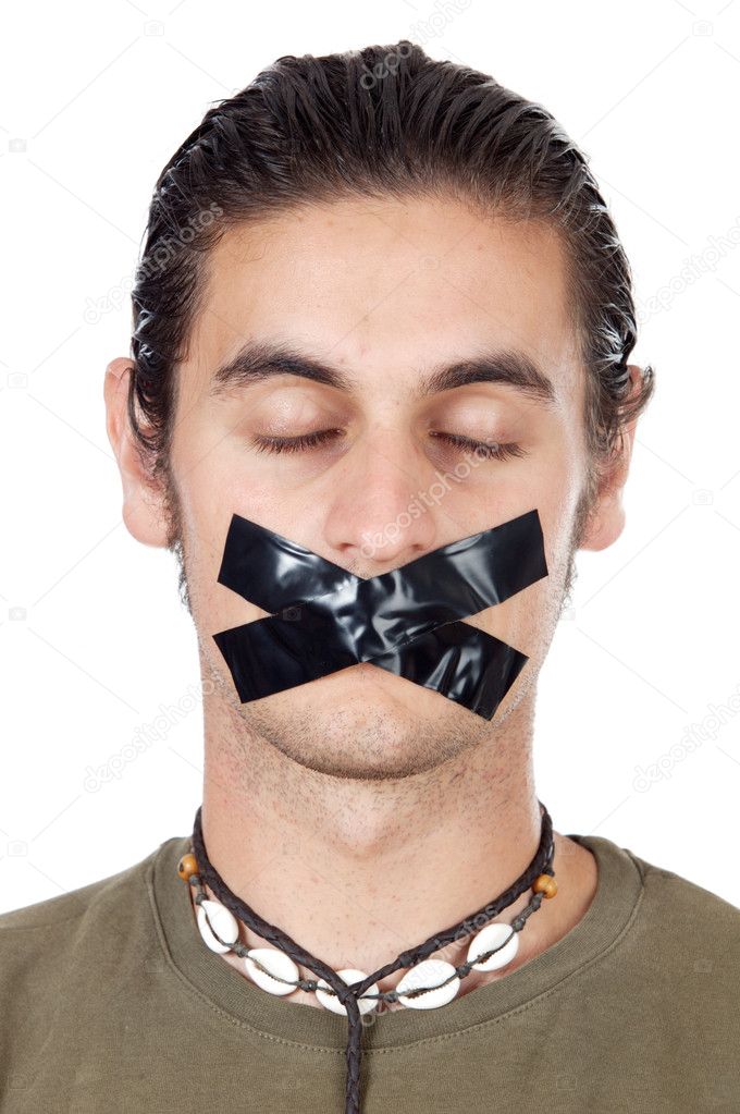 Teenager with mouth sealed