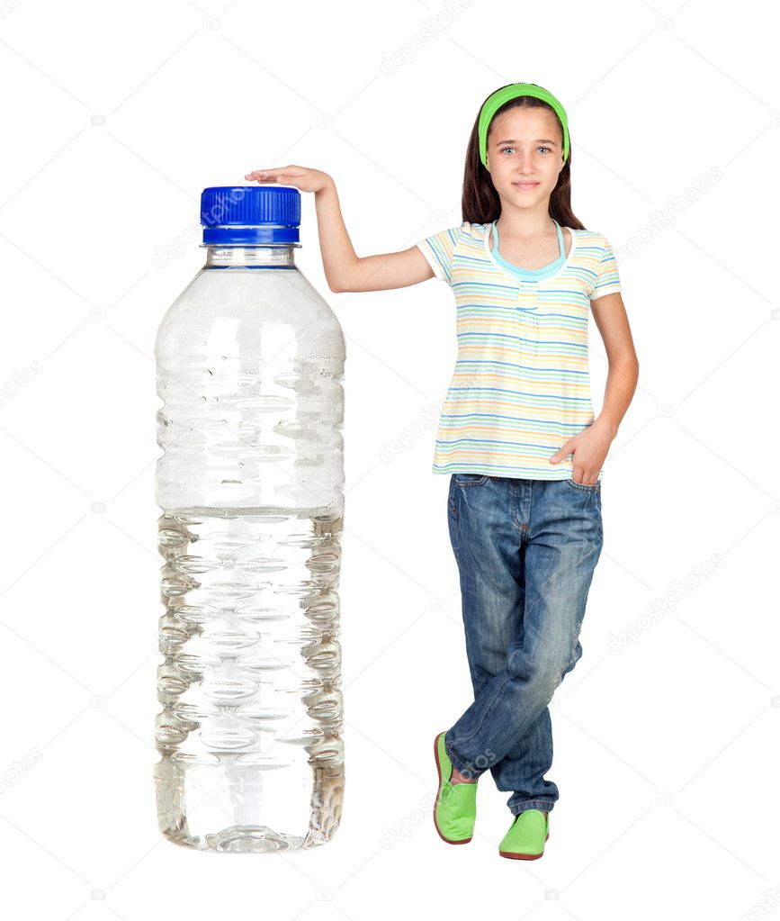 Funny child with a big water bottle Stock Photo by ©Gelpi 9436178