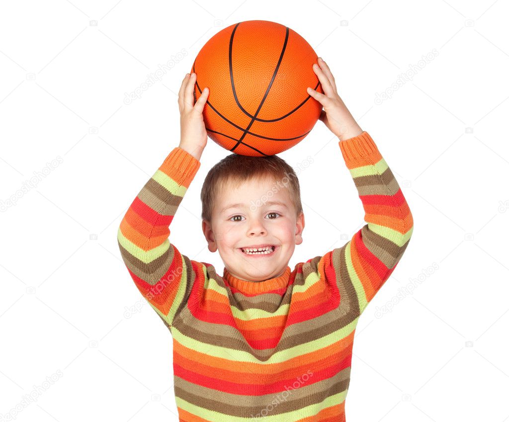 Funny child with a basketball