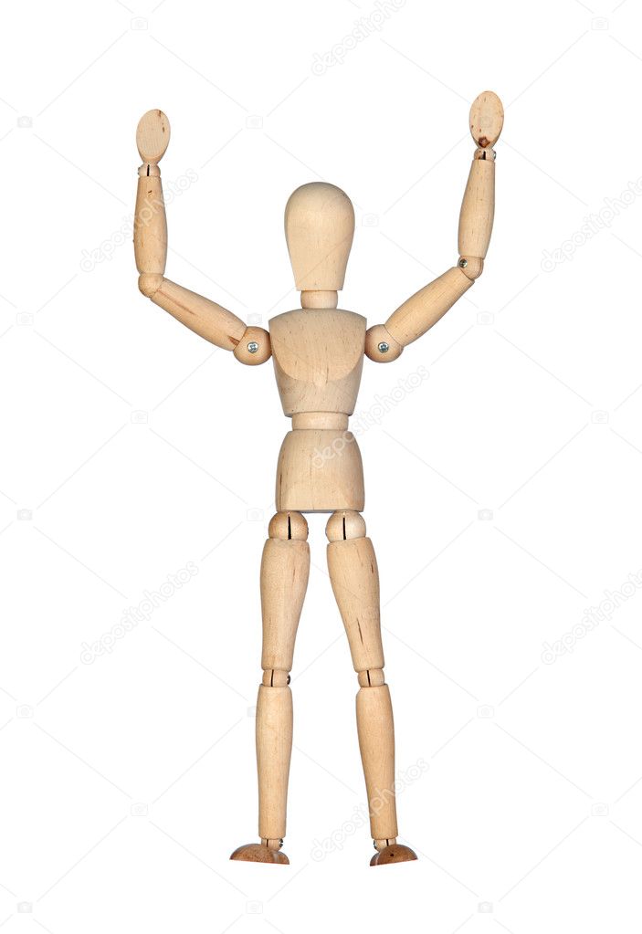 Wooden mannequin with extended arms