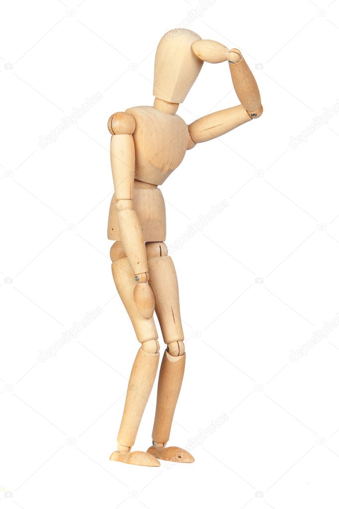 Jointed wooden mannequin representing discouragement