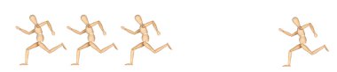 Four wooden mannequin running clipart