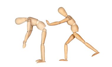 Two wooden mannequins stretching clipart