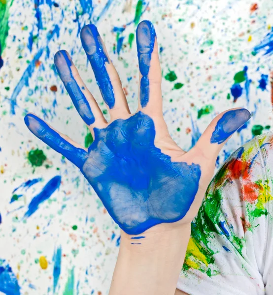青い色の手の絵画 — ストック写真
