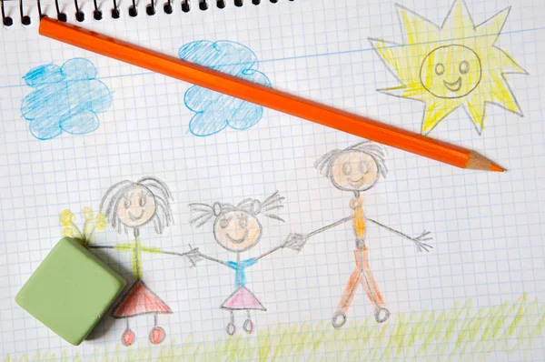 Drawing of a happy family — Stock Photo, Image