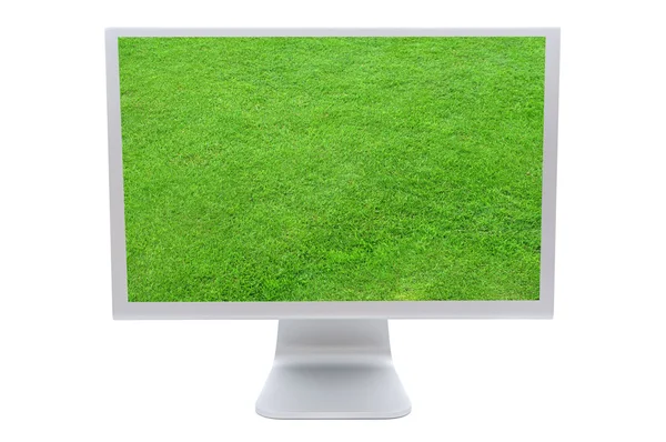 Moniteur d'ordinateur avec l'image d'une herbe verte — Photo