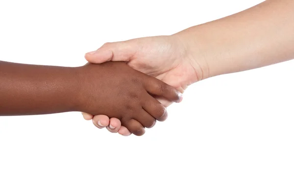 Handdruk tussen een Afro-Amerikaanse en Kaukasische — Stockfoto