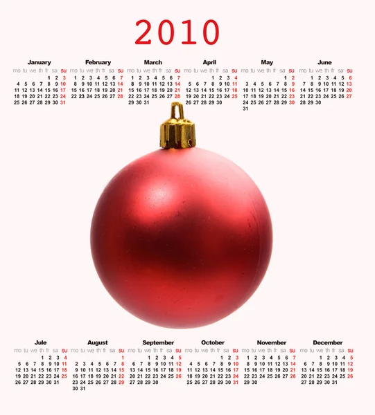 Calendario dell'anno 2010 con una palla di Natale — Foto Stock