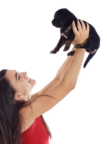 Žena drobet její pes — Stock fotografie