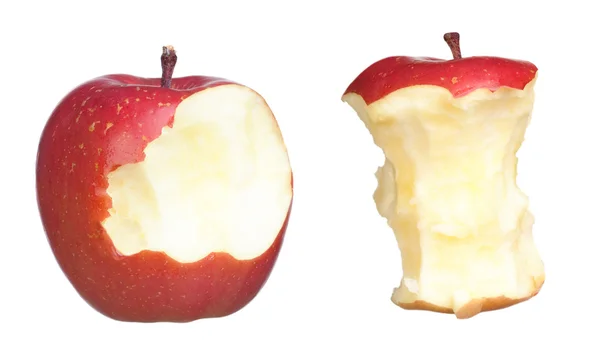 Duas maçãs vermelhas e mordidas — Fotografia de Stock