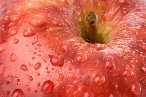 Macro manzana con gotas rojas de agua —  Fotos de Stock