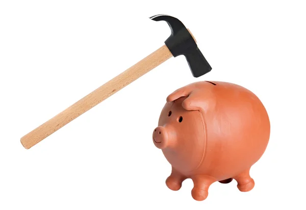 Piggy bank and hammer — Stock Photo, Image