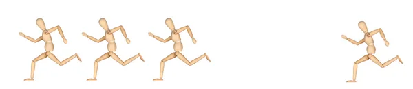 stock image Four wooden mannequin running