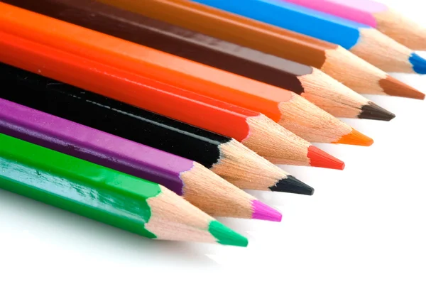 Pencils of many colors aligned — Stock Photo, Image