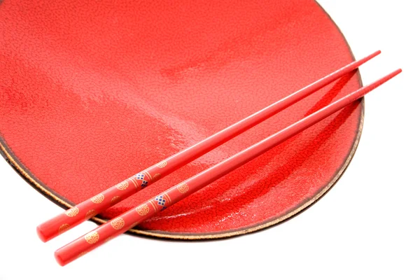 stock image Red dish and chopsticks with oriental style