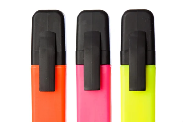 Três marcadores fluorescentes verticais — Fotografia de Stock
