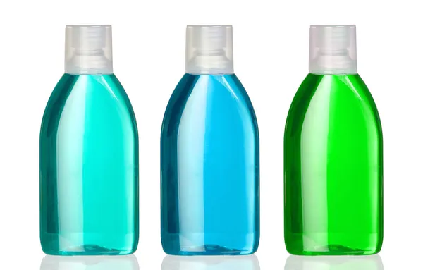 Tři láhve ústní voda — Stock fotografie