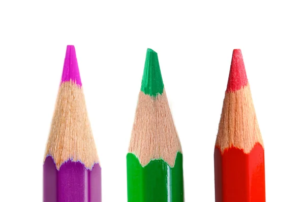 Drie kleurpotloden verticaal — Stockfoto