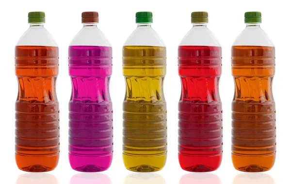 Cinco botellas de aceite — Foto de Stock