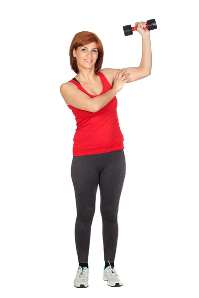Güzel kızıl saçlı kız ağırlık kaldırma egzersizleri — Stok fotoğraf