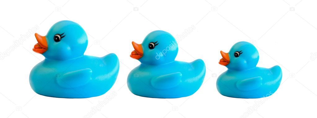Family of three blue plastic duck