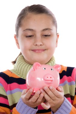 Adorable girl with moneybox