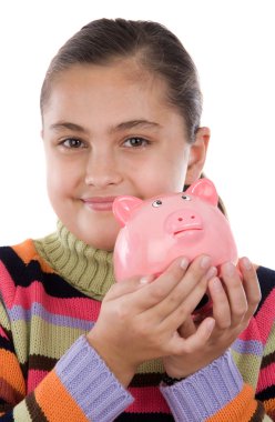 Adorable girl with moneybox