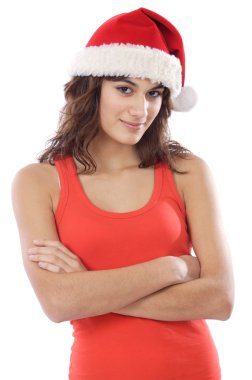 Noel Baba şapkalı kız.