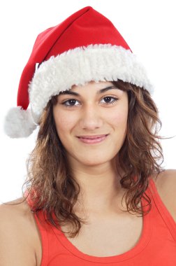 Noel Baba şapkalı kız.