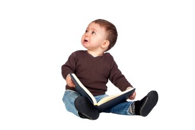 Beautiful baby with a book crying clipart