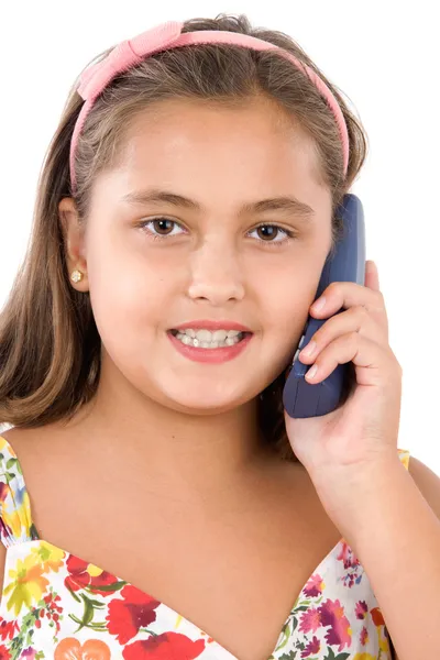 Αξιολάτρευτο κορίτσι μιλώντας μέσω τηλεφώνου — Φωτογραφία Αρχείου