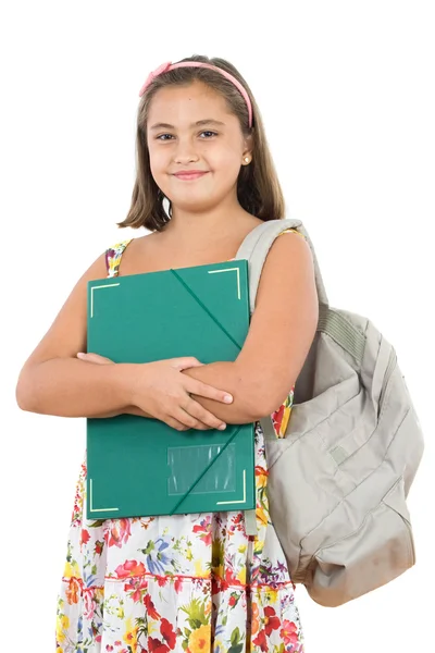 Chica estudiante con carpeta y mochila — Foto de Stock