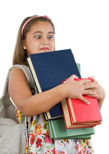 Drukke student met vele boeken — Stockfoto